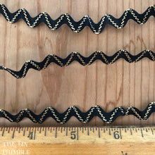 Load image into Gallery viewer, Metallic Gold and Black Rick Rack - By the Half Yard - Vintage Zig Zag Ribbon
