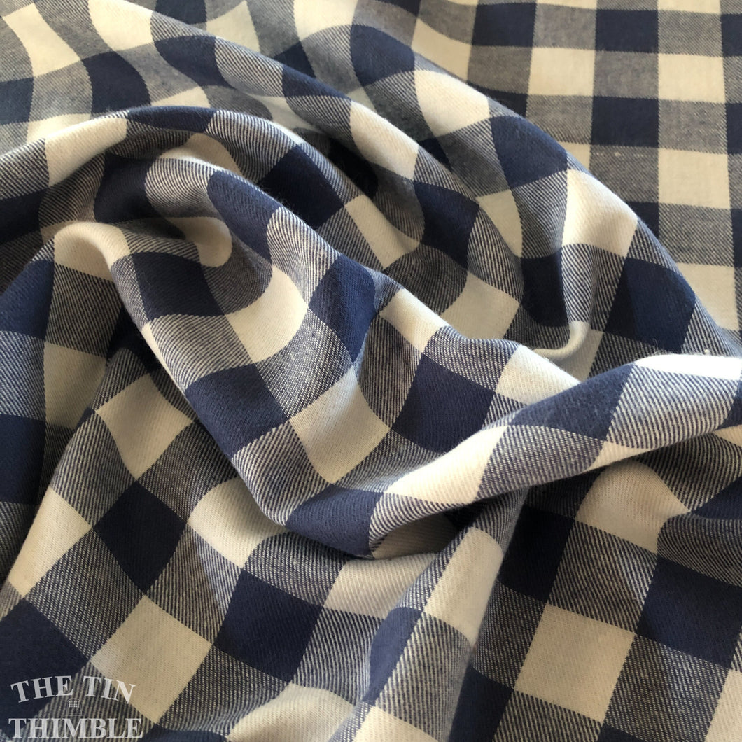 Cotton Plaid Flannel Fabric by the Yard - 100% Cotton Soft Flannel in Blue and White Gingham