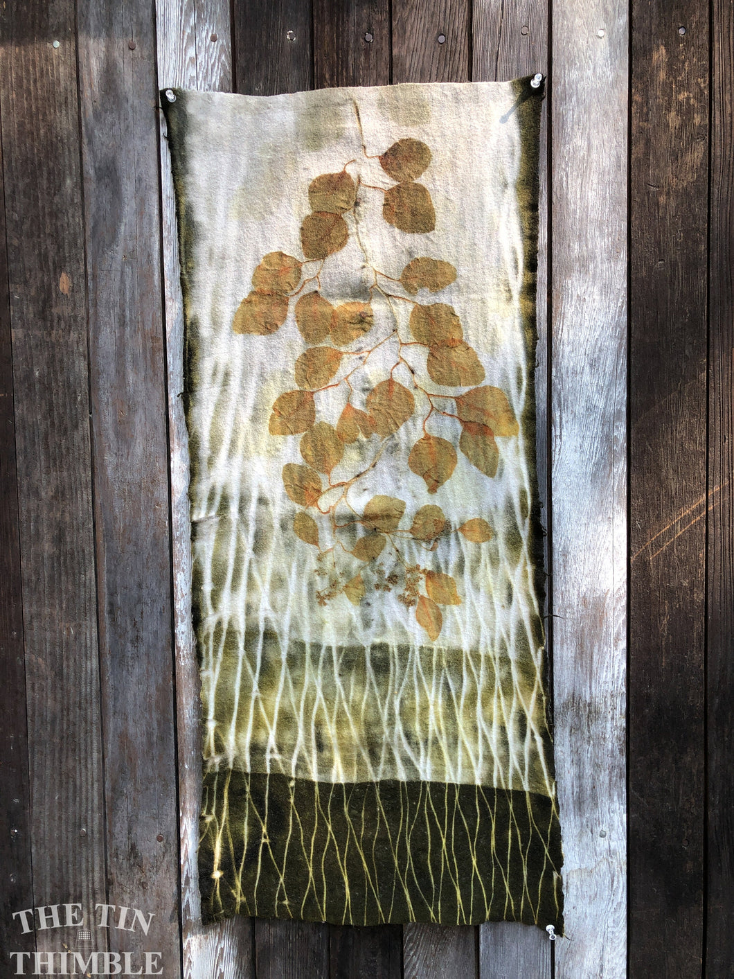 Botanical Printed Table Runner by Sharon Mansfield  - Natural Leaves Printed on USA Produced 100% Wool Fabric - Colorfast & Washable