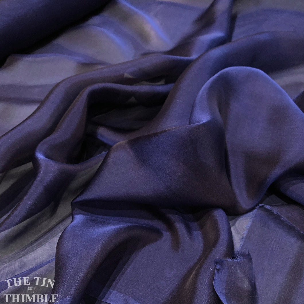 Iridescent Silk Chiffon Fabric by the Yard / Great for Nuno Felting / 54" Wide / Marine Blue