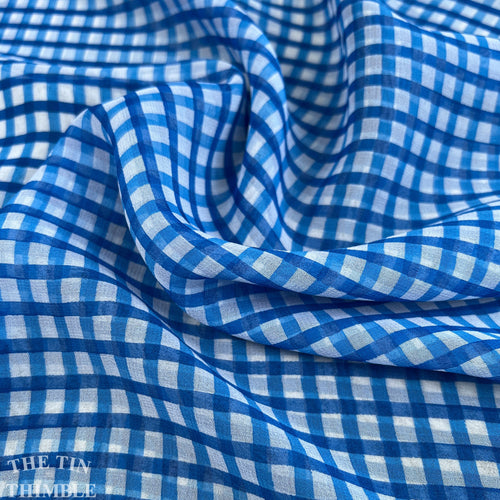 Printed Silk - Blue and White Check Printed 100% Silk Chiffon - 45" Wide