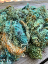 Load image into Gallery viewer, Hand Dyed Throwsters Waste Silk / 1/8 Ounce 100% Silk Threads in &#39;Abalone&#39;
