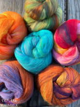 Load image into Gallery viewer, Hand Carded Batt for Felting or Spinning - Merino Blend - Hand Dyed and Commercially Dyed Fibers - Tropicana
