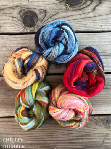 New Color! Multi-Colored Merino Wool Roving / 21.5 Micron - By the Ounce - Combed Merino Top for Felting, Weaving, Spinning - Six Colors!