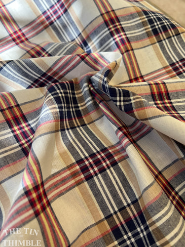 Yarn Dyed Plaid Fabric - by the yard - 100% Cotton plaid in Red, Blue, Tan and Off White