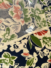 Load image into Gallery viewer, Rayon Challis by the Yard - Navy, Green and Pink Floral Printed Rayon Fabric - 58&quot; Wide
