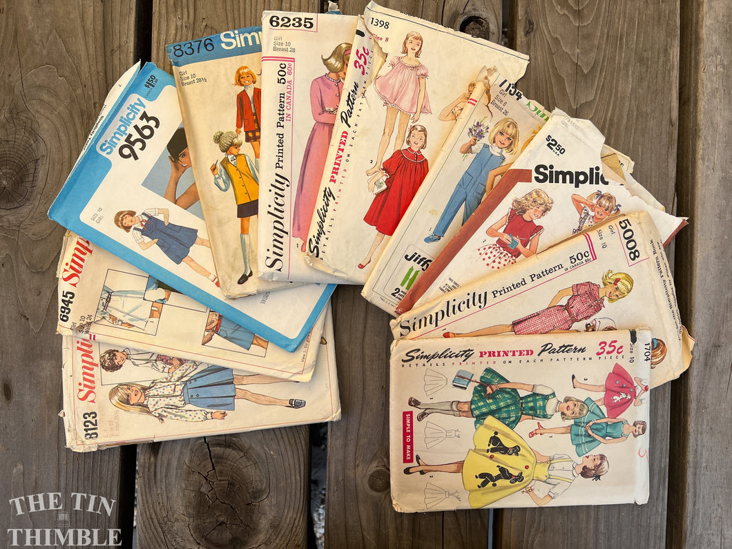 10 Vintage Simplicity Children's Sewing Patterns - Size 8&10 - CPL1 - S8123, S9563, S6945, S8376, S6235, S1398, S7154, S1704, S5008, S5859