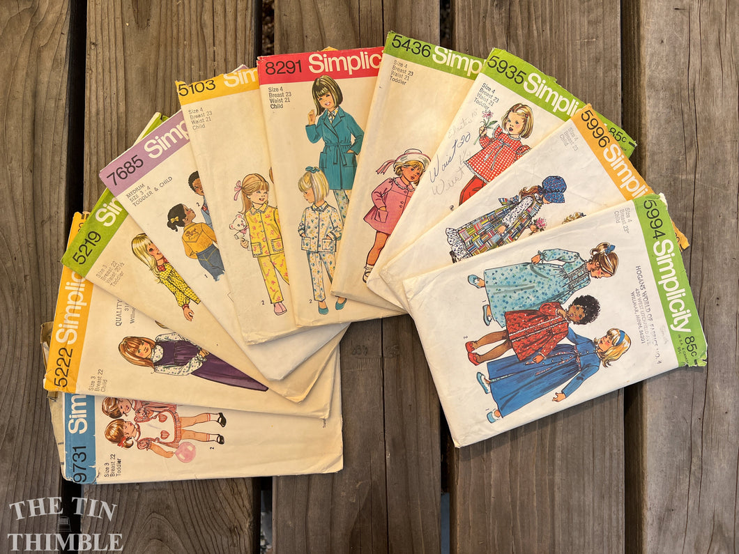 10 Vintage Simplicity Children's Sewing Patterns - Size 3 & 4 - CPL3 - S9731, S5219, S5222, S7685, S5103, S5436, S8291, S5935, S5996, S5994