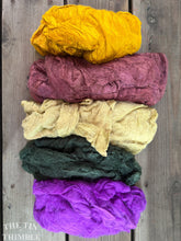 Load image into Gallery viewer, Silk Mulberry Hankies for Spinning or Felting in Saffron Yellow / 3 Grams / 100% Silk Hankies

