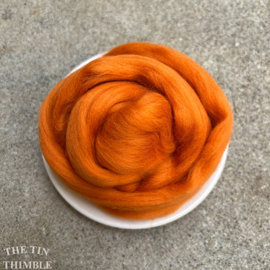 Marigold Orange Superfine Merino Wool Roving - 1 oz - 19 Micron Roving for Felting, Weaving, Arm Knitting, Spinning and More