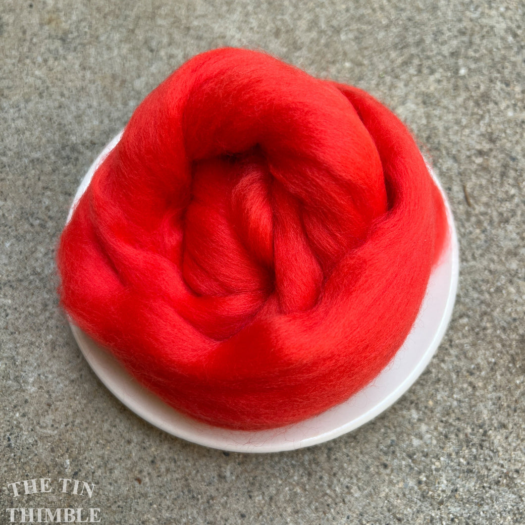 Chinese Lacquer Bright Red Superfine Merino Wool Roving - 1 oz - 19 Micron Roving for Felting, Weaving, Arm Knitting, Spinning and More