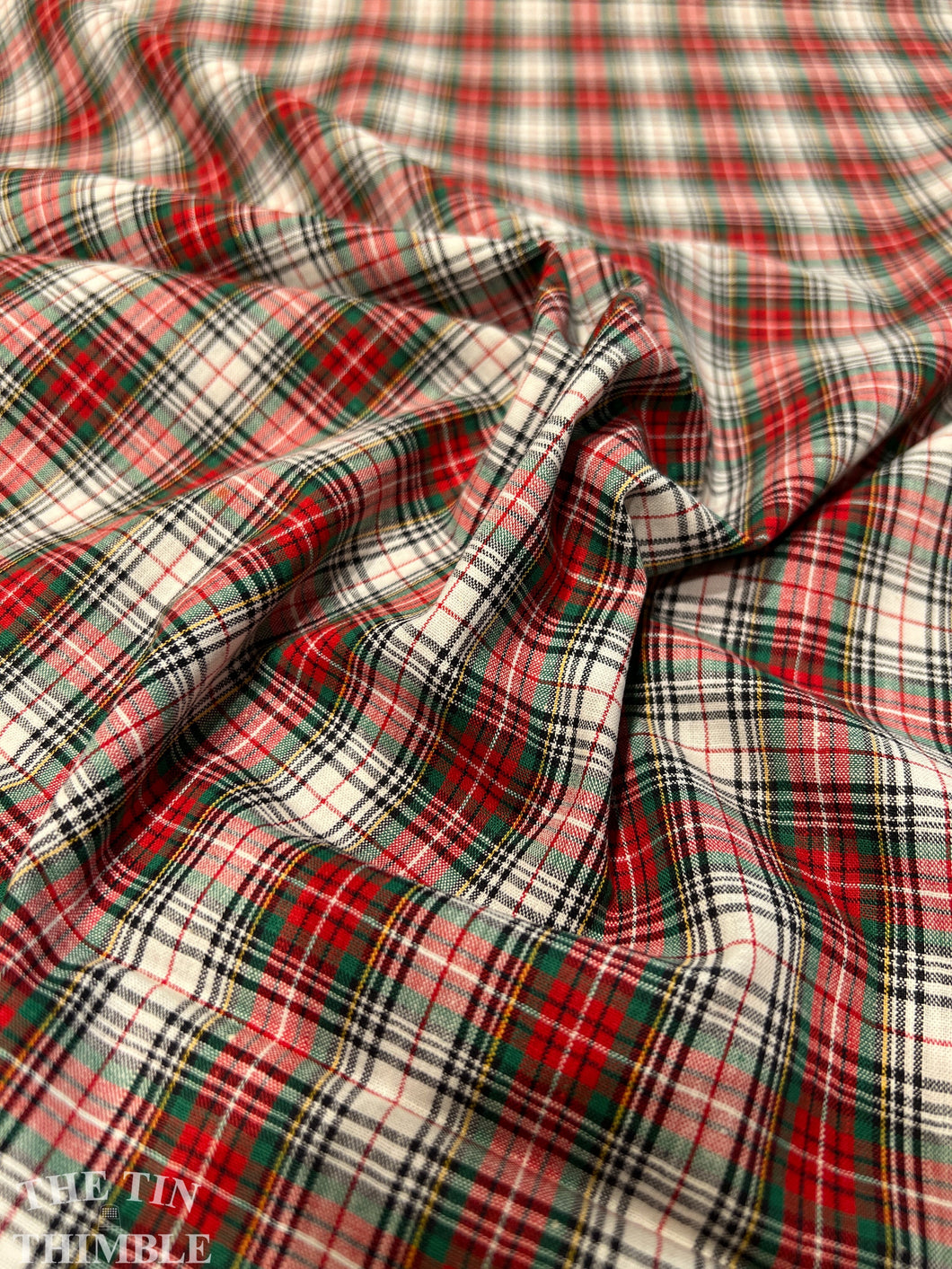 Authentic Vintage Red and Green Yarn Dyed Plaid Cotton - 1 5/8 Yards-  Sanforized 
