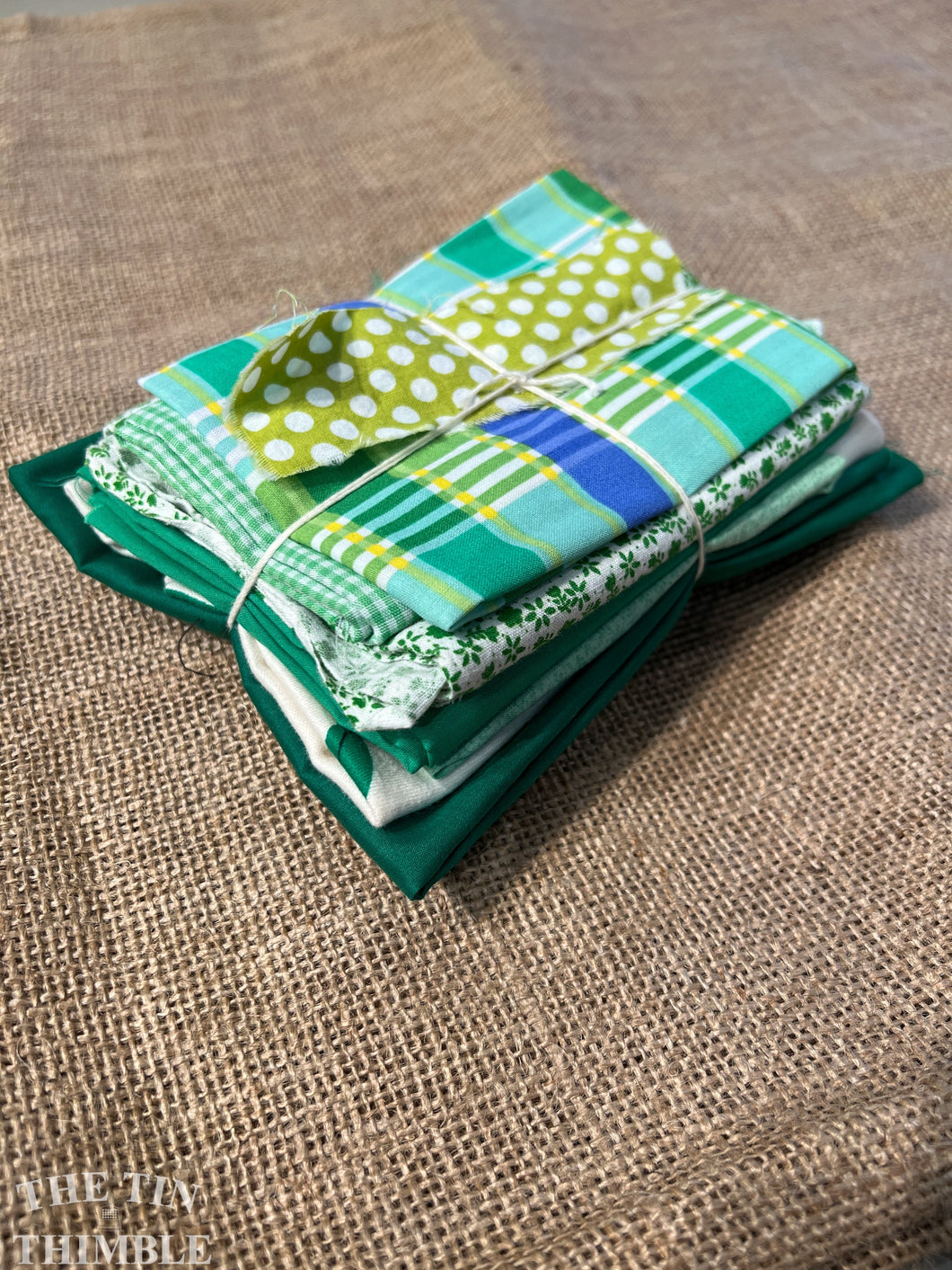 Fabric Scrap Bundle / Vintage and New Fabric Scraps / Green Fabric Destash Grab Bag / SB271