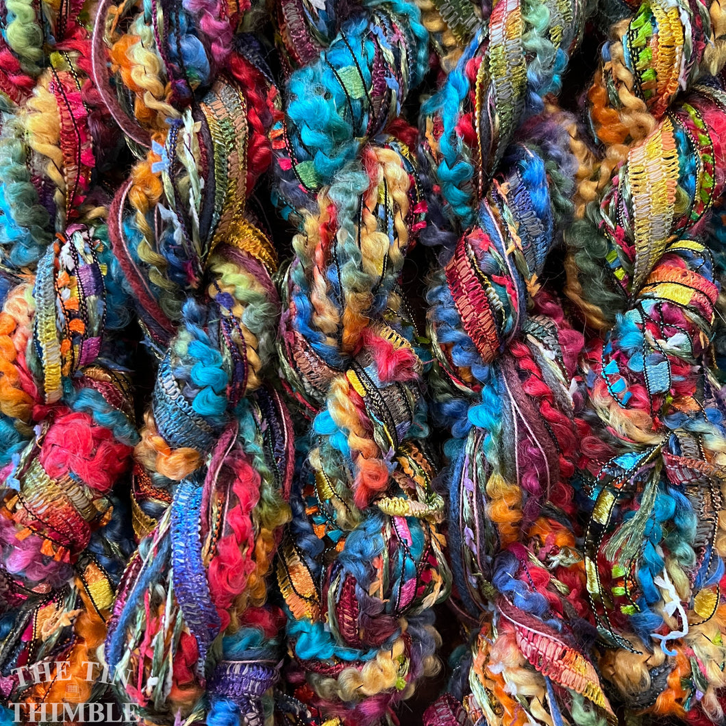 Fiber Frenzy Bundle / Mixed Bundle of Yarn in Rainbow / Great for Felting / Approximately 24 Yards / 8 Strands Each 3 Yards Long
