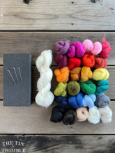 Load image into Gallery viewer, Beginner Needle Felting Kit - Includes Foam, 3 Needles, Core Wool, and Assortment of Colored Roving
