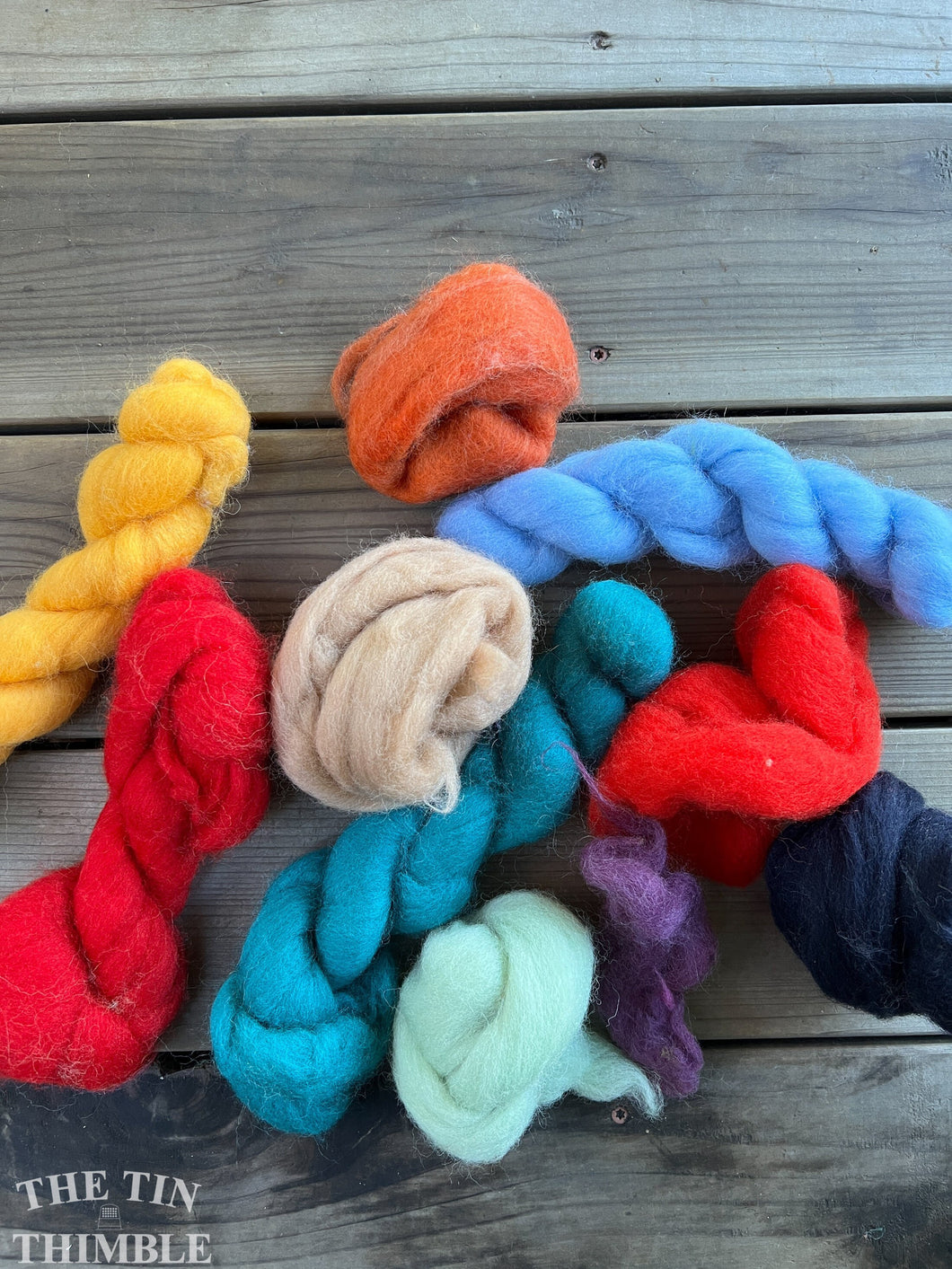 Corriedale Roving Destash Mixed Bag - 6 Ounces - Assorted Hand Dyed, Commercially Dyed, Corriedale and Course Breed Wool Roving