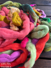 Load image into Gallery viewer, Merino Roving Destash Mixed Bag - 6 Ounces - Assorted Hand Dyed, Commercially Dyed, Merino and Merino Blend Wool Roving
