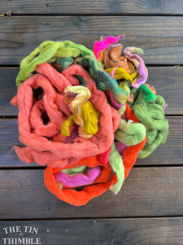 Merino Roving Destash Mixed Bag - 6 Ounces - Assorted Hand Dyed, Commercially Dyed, Merino and Merino Blend Wool Roving