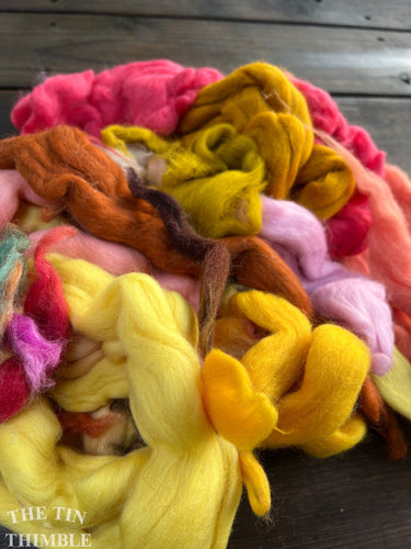 Merino Roving Destash Mixed Bag - 6 Ounces - Assorted Hand Dyed, Commercially Dyed, Merino and Merino Blend Wool Roving