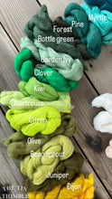 Load image into Gallery viewer, Olive Green Merino Wool Roving for Felting, Spinning or Weaving - 21.5 micron - 1 oz
