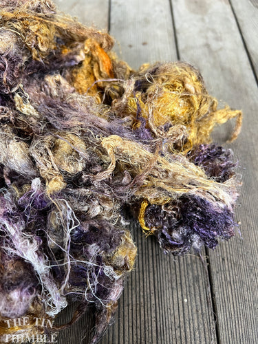 Hand Dyed Throwsters Waste Silk / 1/8 Ounce 100% Silk Threads in 'Pansy'