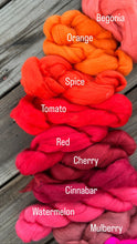 Load image into Gallery viewer, Cinnabar Merino Wool Roving - 21.5 micron -1 oz - For Nuno Felting, Wet Felting, Weaving, Spinning and More
