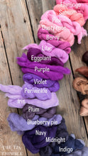 Load image into Gallery viewer, Blueberry Pie Merino Wool Roving - 21.5 micron -1 oz - For Nuno Felting, Wet Felting, Weaving, Spinning and More
