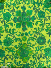 Load image into Gallery viewer, Vintage Printed Silk - 1 Yard Plus Remnant - Lime Green Silk Fabric Piece - 34&quot; Wide
