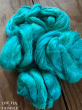 Load image into Gallery viewer, Hand Dyed Cultivated Bombyx Silk Fiber for Spinning or Felting in Ocean - Shiny Hand Dyed Silk Top
