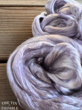 Load image into Gallery viewer, Hand Dyed Cultivated Bombyx Silk Fiber for Spinning or Felting in Grey Lilac - Shiny Hand Dyed Silk Top
