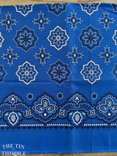 Vintage Blue Handkerchief Border Print Fabric  - By the Yard - 100% Cotton - 36