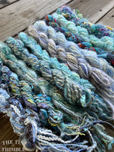 Load image into Gallery viewer, Fiber Frenzy Bundle / Mixed Bundle of Yarn in Light Blue / Great for Felting / Approximately 24 Yards / 8 Strands Each 3 Yards Long
