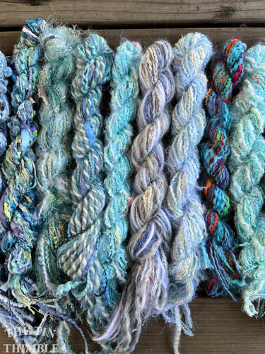 Fiber Frenzy Bundle / Mixed Bundle of Yarn in Light Blue / Great for Felting / Approximately 24 Yards / 8 Strands Each 3 Yards Long