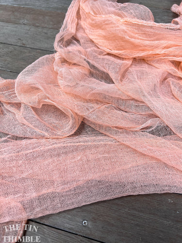 Hand Dyed Cotton Gauze Scrim Cheesecloth for Sewing or Nuno Felting in Peach / Scarf for Felting or Wearing as Is / By the Yard