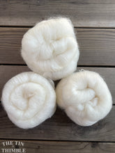 Load image into Gallery viewer, Mohair &amp; Merino Hand Carded Batt for Felting or Spinning - Soft with a Slight Sheen in Natural White - 2 Ounce Batt
