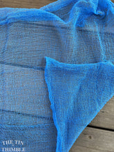 Load image into Gallery viewer, Hand Dyed Cotton Gauze Scrim Cheesecloth for Sewing or Nuno Felting in Blue / Scarf for Felting or Wearing as Is / By the Yard
