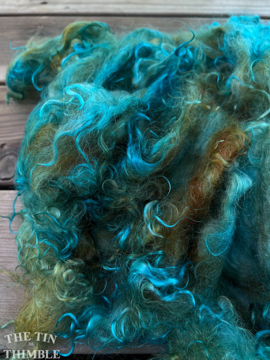Adult Mohair Locks for Felting, Spinning or Weaving - 1/4 Oz - Hand Dyed in the Color 'Deep Olive & Turquoise'