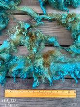 Load image into Gallery viewer, Adult Mohair Locks for Felting, Spinning or Weaving - 1/4 Oz - Hand Dyed in the Color &#39;Deep Olive &amp; Turquoise&#39;
