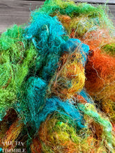 Load image into Gallery viewer, Hand Dyed Throwsters Waste Silk / 1/8 Ounce of 100% Silk Threads in the color &#39;Southwest&#39;
