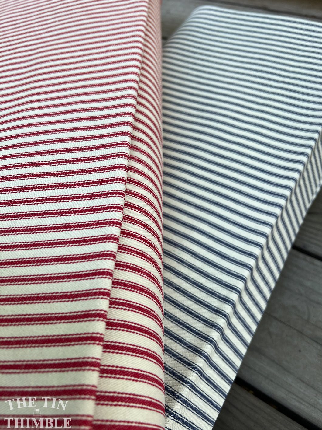 Cotton Ticking Fabric in Red or Blue Stripe Fabric / 100% Cotton Ticking - 1 Yard - Cotton Fabric / Canvas Weight / Home Decorator Weight