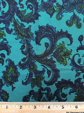 Load image into Gallery viewer, California Hoffman Fabrics Teal and Dark Blue Paisley Print Fabric - Vintage 1960s Cotton by the Yard - 40&quot; Wide
