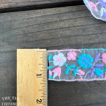 Load image into Gallery viewer, Vintage Embroidered Trim - By the Half Yard - Pastel Pink and Purple Organza Trim
