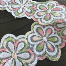 Load image into Gallery viewer, Vintage Embroidered Trim - By the Half Yard - Pink and Green Daisy Organza Trim

