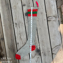 Load image into Gallery viewer, Vintage Thick Wool Stocking - Grey Red and Green with Hanging Tab - Authentic 1930s/ 1940s
