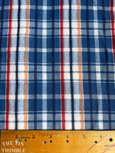 Load image into Gallery viewer, Vintage 1970s Cotton/Poly Plaid Plisse - By the Yard - Large Plaid Plisse in Blue, Red, White and Orange
