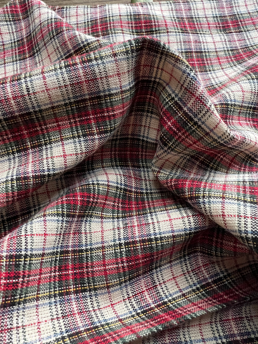 Yarn Dyed Plaid - Vintage 100% Cotton Small Red and Green Plaid Fabric - By the Yard