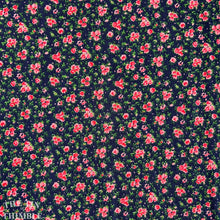 Load image into Gallery viewer, Vintage Navy and Pink Printed Floral - 1 1/3 Yards - Blue and Pink 100% Cotton Medium Weight Floral Fabric
