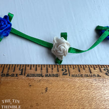 Load image into Gallery viewer, Handmade Rosette Satin Ribbon Trim - Blue and White Floral - 53&quot; Long
