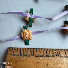 Load image into Gallery viewer, Handmade Rosette Satin Ribbon Trim - Lavender, Gold and Green Floral - 1.5 Yards
