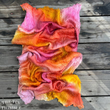 Load image into Gallery viewer, Hand Dyed Silk Mulberry Lap Fiber for Spinning or Felting in Rose Bouquet - Orange, Yellow and Pink 100% Silk Laps Similar to Silk Hankies
